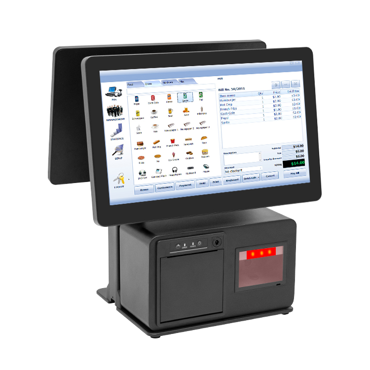 15.6-inch dual-screen all-in-one POS machine can support horizontal and vertical dual-screen stand