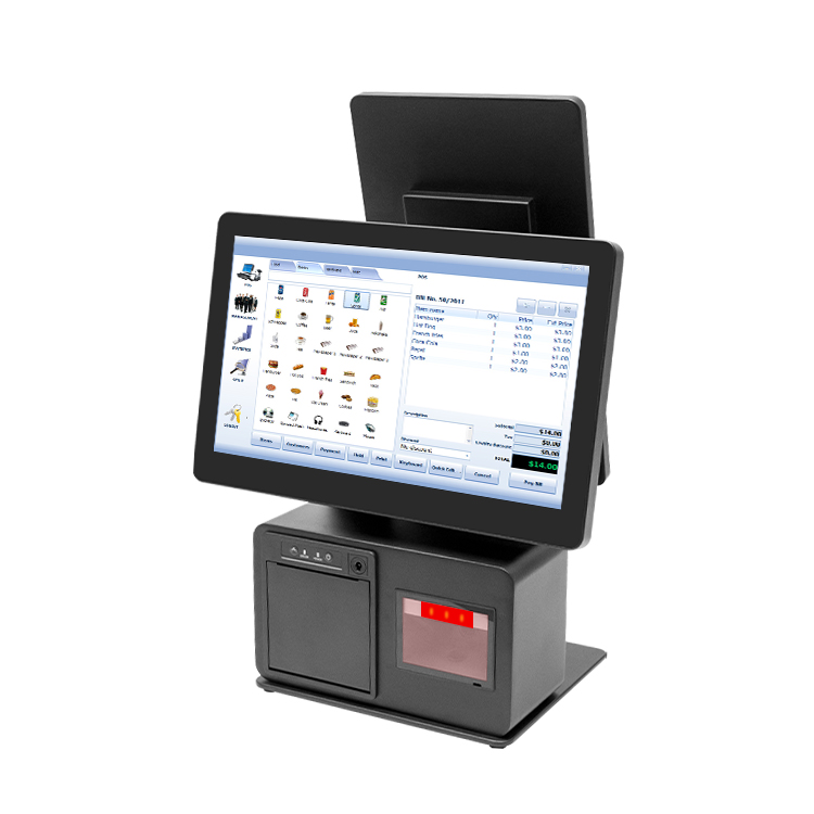 15.6-inch dual-screen all-in-one POS machine can support horizontal and vertical dual-screen stand