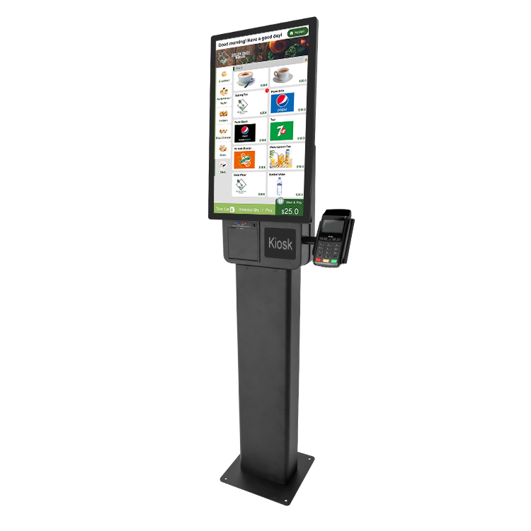 23.8-inch Touchscreen Self Checkout POS Machine, Multifunctional Payment Kiosk with Barcode Scanner 